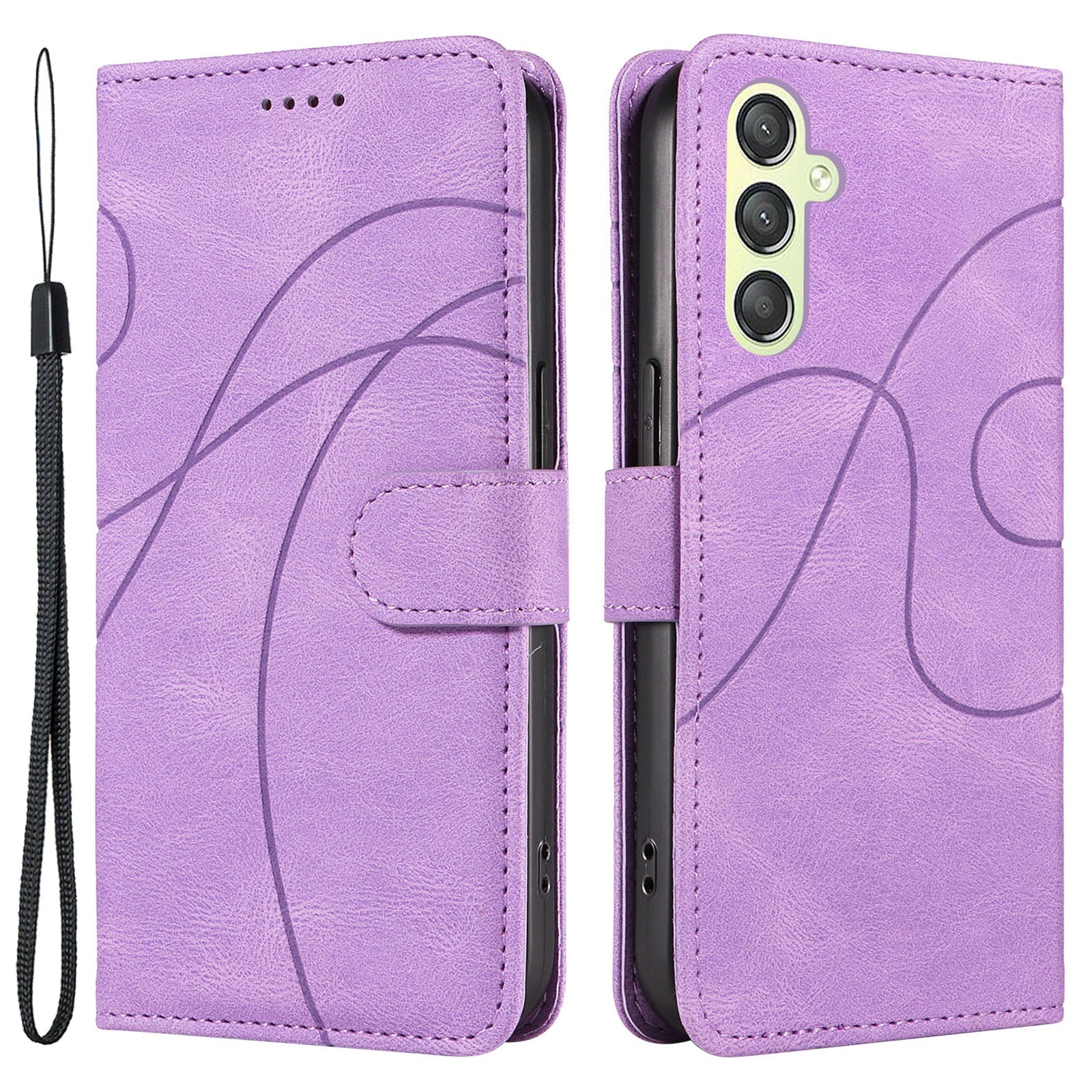 For Samsung Galaxy A24 4G Lines Imprinted Leather Wallet Phone Case Foldable Stand Cover For Samsung Galaxy A24 4G Lines Imprinted Leather Wallet Phone Case Foldable Stand Cover